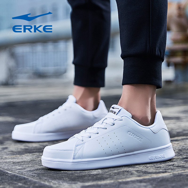 ERKE leather sports shoes men's shoes, board shoes, black, 2019 new autumn students' authentic casual shoes, white
