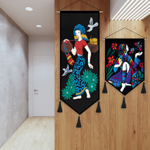 饰画布艺挂画玄关走廊布画 饰旅馆中式民族风挂毯壁饰墙面装 民宿装