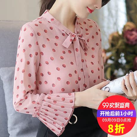 2018秋装新款小衫韩版女装宽松显瘦打底衫女韩范气质长袖女雪纺衫商品大图