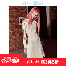 天使之城2018秋季新款露肩圆领长袖连衣裙修身毛织裙子女62180077图片