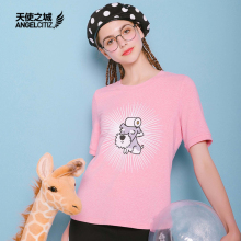 天使之城春夏百搭圆领印花针织宽松短袖T恤女62170904图片