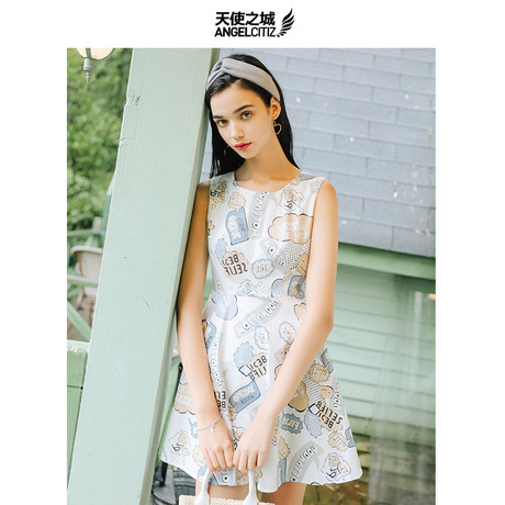 天使之城背心裙港风chic碎花裙修身连衣裙a字裙女夏商品大图