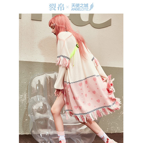天使之城2018秋季新款提花长开衫少女流苏装饰针织衫女62180066商品大图