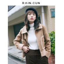 然与纯短外套女冬2018新款羊羔绒宽松加厚港风复古休闲机车外套图片