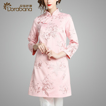 朵拉芭娜女秋装2018新款中国风重工刺绣年轻改良旗袍a字裙连衣裙图片