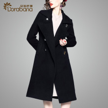 朵拉芭娜2018流行大衣女英伦双排扣中长款中长款加厚保暧毛呢外套图片