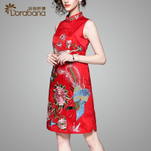 朵拉芭娜秋装女2018新款中国风复古重工刺绣背心裙子妈妈装连衣裙图片