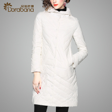 朵拉芭娜羽绒服女2018新款时尚气质白色白鸭绒连帽中长款修身外套图片