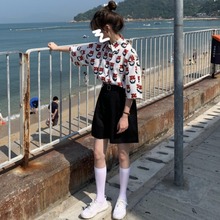 网红洋气套装 衬衫 阔腿短裤 韩国ins印花短袖 休闲高腰西装 新款