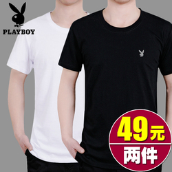 花花公子夏天爸爸装短袖T恤圆领中年男士全棉上衣服薄款纯棉夏装
