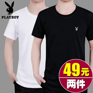 花花公子夏天爸爸装短袖T恤圆领中年男士全棉上衣服薄款纯棉夏装