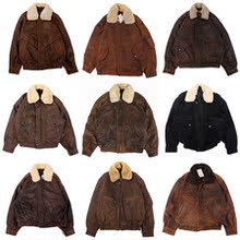 复古短款 古着vintage皮衣 毛领羊皮飞行员夹克空军服外套男女秋冬