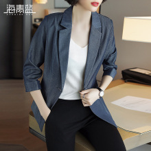 海青蓝2018秋装新款女时尚气质修身显瘦百搭蓝色ins西装外套05158图片