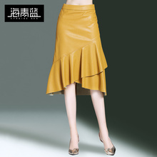 海青蓝冬装女2018新款时尚纯色修身显瘦不规则气质半身裙潮06505图片