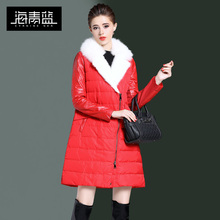 海青蓝冬装女2018新款时尚大毛领中长款防风保暖显瘦羽绒服05315图片