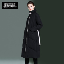 海青蓝冬装女2018新款中长款过膝宽松气质保暖白鸭绒羽绒服06051图片