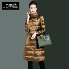 海青蓝冬装女2018新款时尚长袖中长款显瘦保暖百搭羽绒服潮06049图片