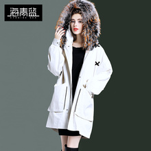 海青蓝冬装女2018新款时尚宽松chic大毛领休闲百搭羽绒服潮06030图片