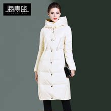海青蓝冬装女2018新款时尚宽松大码外套百搭中长连帽羽绒服06059图片