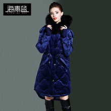 海青蓝冬装女2018新款时尚毛绒连帽宽松显瘦保暖百搭羽绒服06384图片