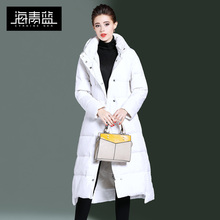 海青蓝冬装女2018新款宽松中长款过膝连帽外套白鹅绒羽绒服06054图片