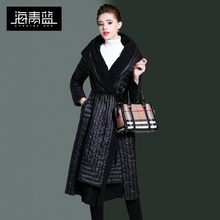 海青蓝冬装女2018新款时尚连帽修身显瘦拼接系带保暖羽绒服06378图片