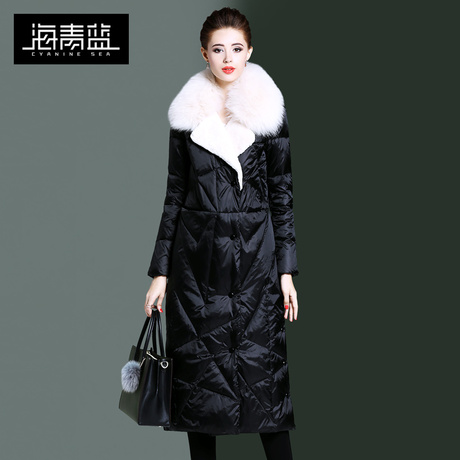 海青蓝冬装女2018新款时尚大毛绒长袖宽松保暖百搭羽绒服潮06374商品大图