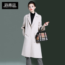 海青蓝2018冬季新款毛呢外套女中长款双面羊绒时尚流行大衣06348图片