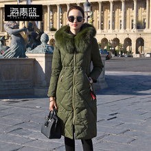海青蓝2018冬装女新款时尚毛绒连帽修身显瘦休闲保暖羽绒服06263图片