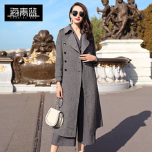 海青蓝2018秋冬新款女装气质羊毛大衣双排扣中长款毛呢外套06196图片
