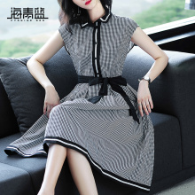 海青蓝2018夏季新款时尚休闲无袖格子宽松舒适潮流连衣裙女02923图片