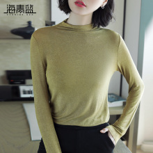 海青蓝2018秋季新款女装时尚长袖修身显瘦气质百搭毛针织衫06804图片