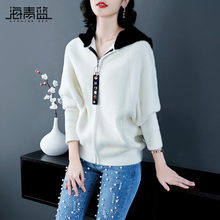 海青蓝2018秋季新款女装时尚圆领连帽长袖宽松显瘦休闲外套09052图片