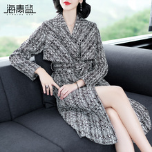海青蓝2018秋季新款时尚翻领长袖宽松显瘦中长款休闲外套女09067图片
