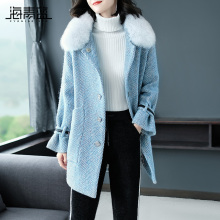 海青蓝2018冬季新款时尚毛领长袖宽松显瘦保暖百搭羽绒服女09100图片