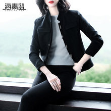 海青蓝2018秋装新款女装黑色时尚气质长袖修身百搭短款外套05318图片