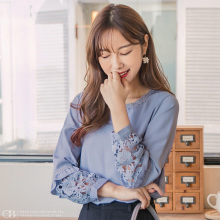 桔熊洋气蕾丝拼接小衫长袖春秋装韩版女宽松上衣大码AB7984图片