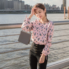 桔熊春秋季浪漫韩系碎花收口袖系带小衫上衣女装大码AB8143图片