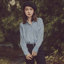 桔熊长袖衬衣女秋冬装前短后长条纹气质职业衬衫大码AB8417图片