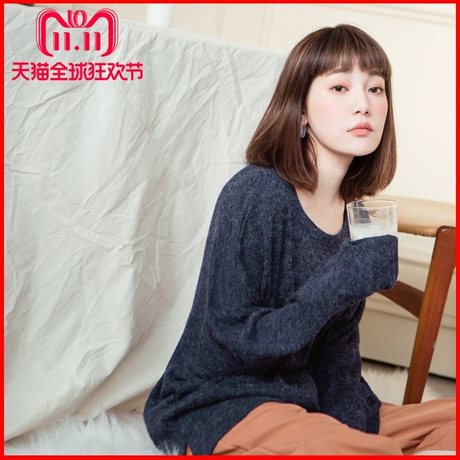 桔熊宽松杂色不规则下摆中长款毛料上衣女装秋冬季大码AB5784商品大图