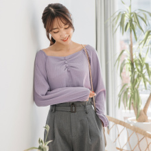 桔熊秋装复古甜美方领纯色针织衫上衣女胖妹妹大码AB8495图片