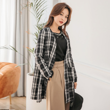桔熊流行毛呢外套女冬季韩版中长款格子宽松大衣大码EA2550图片