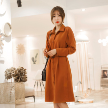 桔熊腰带收腰衬衫过膝连衣裙薄中长款外套女装秋冬大码DA5277图片