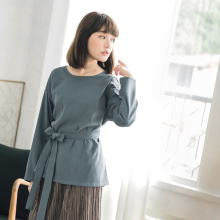 桔熊优惠甜美宽松麂皮磨毛系带收腰纯色上衣女装秋冬大码AB5520图片