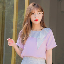 桔熊夏装甜美荷叶边翻领纯色上衣女胖妹妹大码AB7384图片