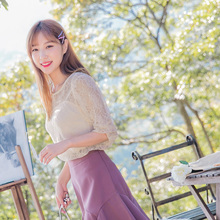 桔熊秋装小吊带两件套上衣女蕾丝衫勾花镂空小衫大码AB7638图片