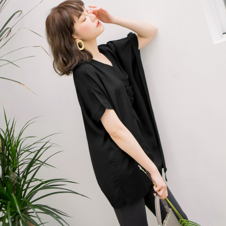桔熊桔选夏季时尚潮不规则下襬蝙蝠衫长款上衣女大码AB6441商品大图