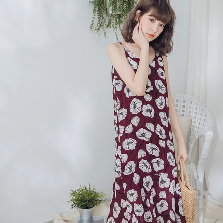 桔熊夏季V领碎花吊带连衣裙女复古长款鱼尾裙子大码DA5802商品大图