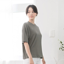 桔熊优惠垂感宽松纯色五分中袖套头上衣T恤女大码AB4472图片