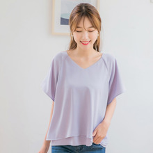 桔熊夏季韩版下襬蕾丝美背雪纺衫宽松上衣女大码AB7388图片